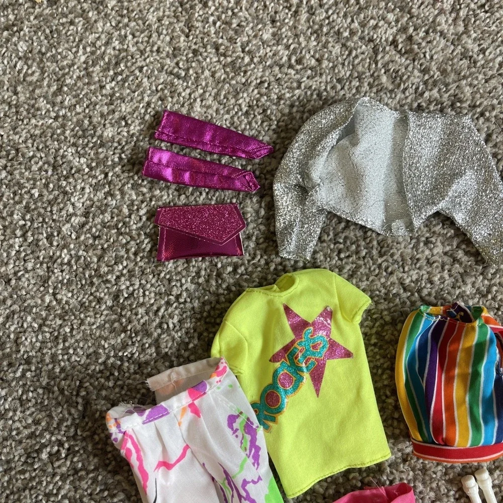 Vtg Rockers Barbie Clothes Lot 80s Neon Accessories Lot Short Tights‎ Fur Skirts